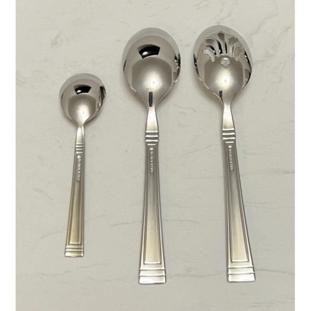 Lenox Stainless  Flatware Esquire Serving Spoons Sugar Shell Serving Set Hostess